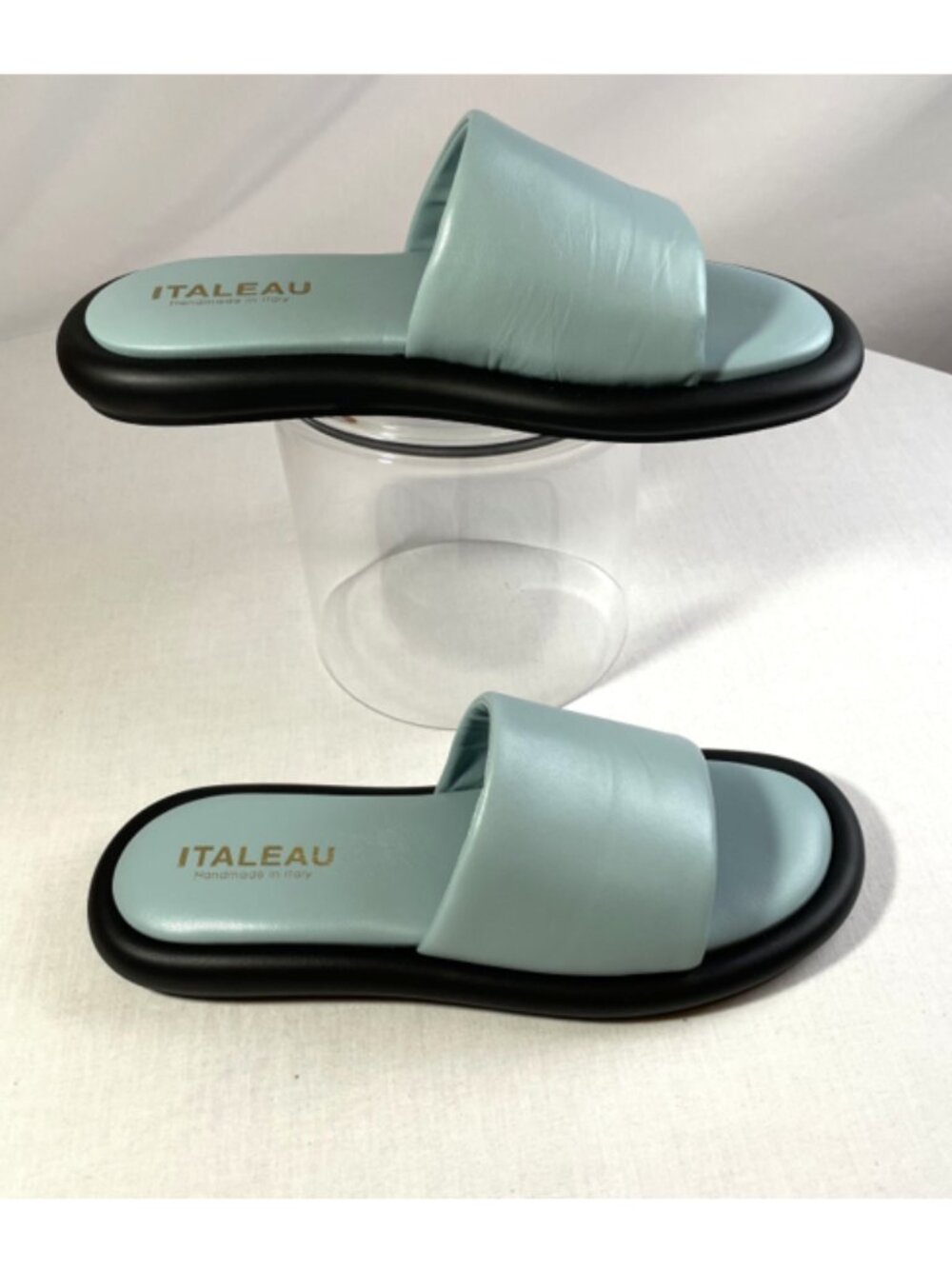 New Italeau Giorgia Slides Teal Cushioned Leather Made in Italy Size 11 - Picture 8 of 11